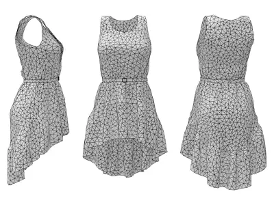 Flouncing Hem Dress With Belt Low-poly 3D model