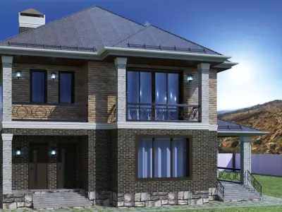 Cottage house design Low-poly 3D model