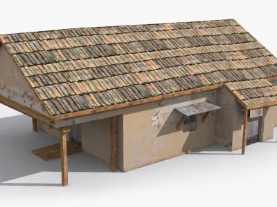 Slum v old building with tile roof Low-poly 3D model