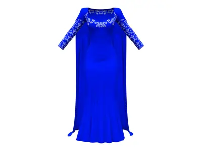 Royal Blue Long Evening  Dress With Cape Low-poly 3D model