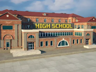 School Building 3D Model Game-Ready Low-poly 3D model