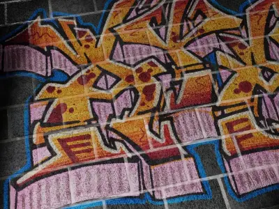 Stone Brick Wall with Graffiti PBR Texture Texture