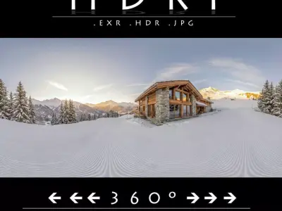 Luxury Alpine Wooden Chalet on Snowy Mountain Ski Slope HDRI  Low-poly 3D model