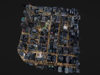 Low Poly Night Chicago Cityscape Low-poly 3D model