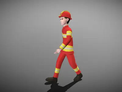 Cartoon Fireman Low-poly 3D model