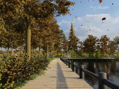 Covered bridge cross four seasons spring summer autumn winter 3D model