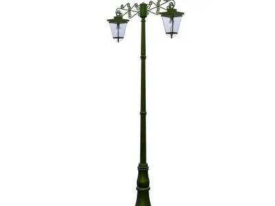 Antique Street Lamp Double Lantern Green PBR Low Poly Low-poly 3D model