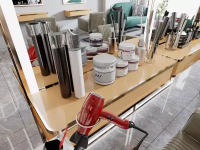 3D Barber Shop Interior with Furniture and Props Low-poly 3D model