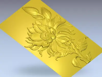 Modern Flower Bouquet Relief Wall Decor Set STL Mural CNC 386  3D model