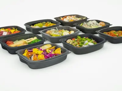 lunch box poke bowl 9 items collection food dinner  3D model