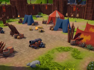 Stylized Medieval Modular Fort and Castle Low-poly 3D model