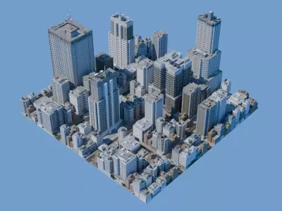 City Downtown Skyscraper Street Low-poly 3D model