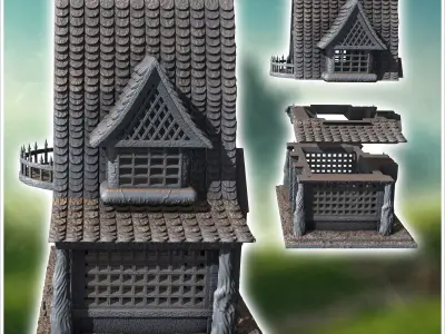 Medieval house with rounded tiled roof patterned facade walls an 3D print model