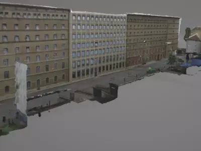 European Back Street Square Financial District and Factory Low-poly 3D model