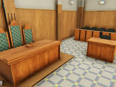 Courtroom - interior and props Low-poly 3D model