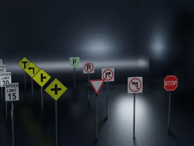Road signs pack Low-poly 3D model