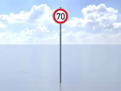 Traffic sign 274-70 Speed limit 70 km h Size-2 Low-poly 3D model