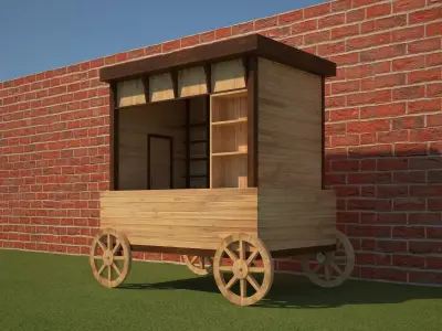Wooden Food Cart 3D model