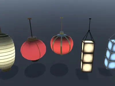 Chinese Lantern Set Low-poly 3D model