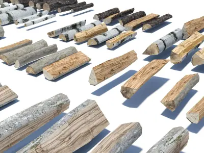 Cut and chopped firewood pack Low-poly 3D model