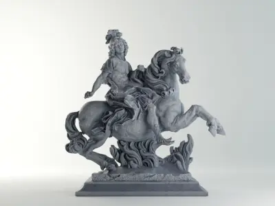 Equestrian statue of Louis XIV Sculpture VR AR Mobile Game-ready Low-poly 3D model