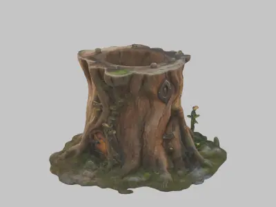 Stylized Tree Stump with Wooden Door Low-poly 3D model