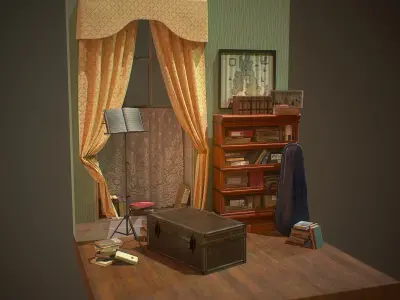 Partial living room display Low-poly 3D model