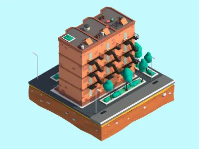 Cartoon Low Poly New York Street House  Low-poly 3D model