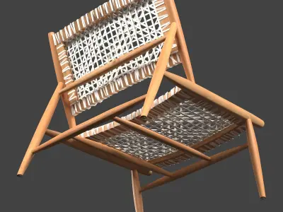 wooden chair with leather ropes 3D model