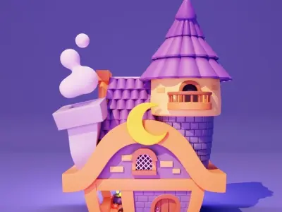 Cartoon Cute Witch or Wizard House Tower 3D model