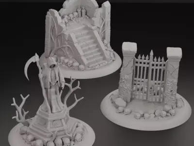 Cursed Gothic Graveyard - Modular Terrain Set - Pre-supported  3D print model