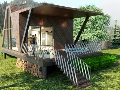 Small cabin house Low-poly 3D model