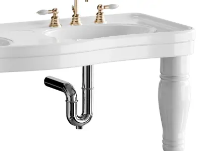 Double Basin Console Bathroom Sink White 3D model