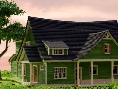 American Style Cottage Exterior 03 Low-poly 3D model