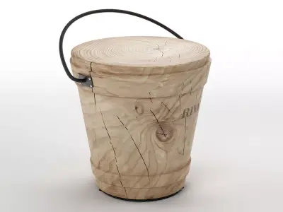 Secchio two wooden buckets with handles 3D model