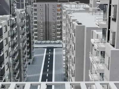 Low poly Apartments - Game ready street in apartment building Low-poly 3D model