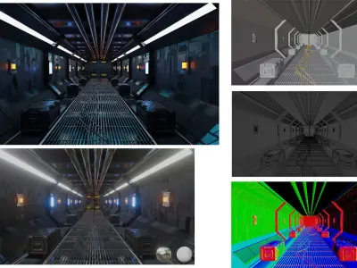 scifi corridor Low-poly 3D model purchase