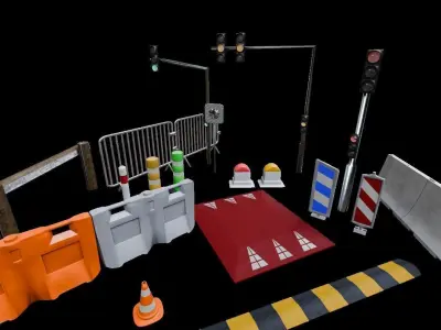 French Road Elements and Signalization Props Low-poly 3D model
