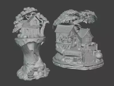 Fantasy Treehouse Village Miniature Fairy House 3D print model