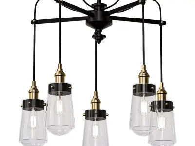 Untitled five light chandelier with brass and glass shades 3D model
