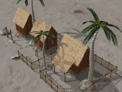 Realstic Villege Hut s Low-poly 3D model