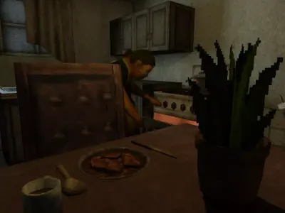 Low Poly PS1 Retro Horror Kitchen Scene FBX OBJ GLB Low-poly 3D model
