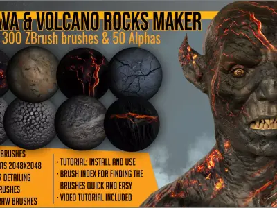 Lava and Volcano Rocks Maker 300 ZBrush brushes and 75 alphas 3D model