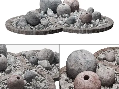 Flowerbed sphere stone decor 3D model