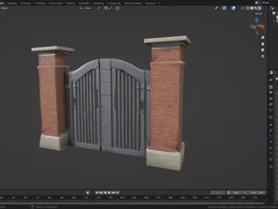 Low Poly Brick Fence gate 2 Low-poly 3D model