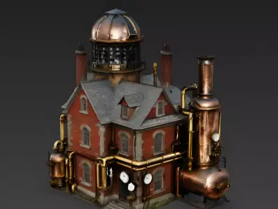 Steampunk Industrial House 3D Model Low-poly 3D model