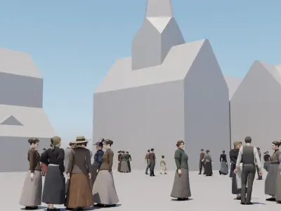  19th century low poly crowd with Anima file 