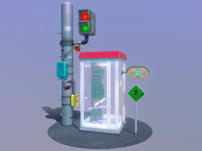 Japanese Payphone Low-poly 3D model
