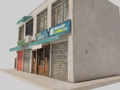 typical street Building with shops with 4k pbr textures Low-poly 3D model