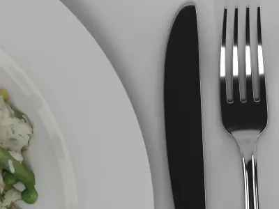 Plate With Food And Cutlery 3D model